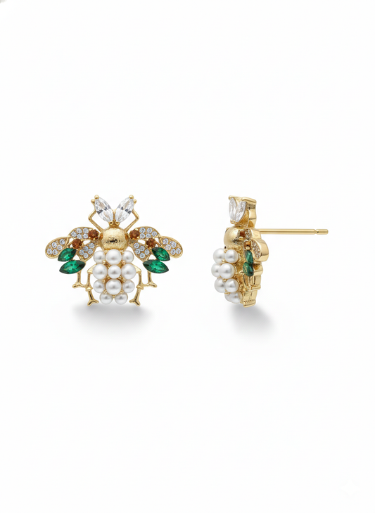 Queen Bee Pearl Earrings – Power, Prosperity & Poise in Gold