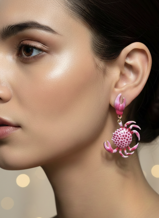 Pink Crab Drop Earrings | Playful Statement Jewellery