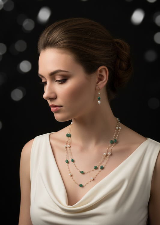 Emerald Layered Necklace Set | Luxury Gold-Plated Jewellery for Women