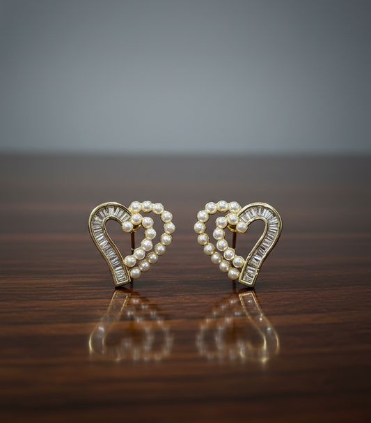 Pearl Heart Outline Earrings | Gold-Tone Finish