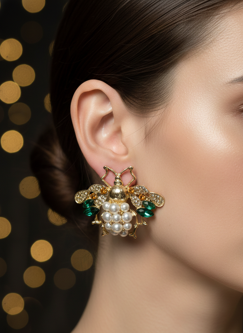 Queen Bee Pearl Earrings – Power, Prosperity & Poise in Gold