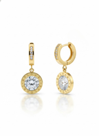 Prexela 'Round Crystal Drop' Huggie Earrings | 18k Gold-Tone Finish