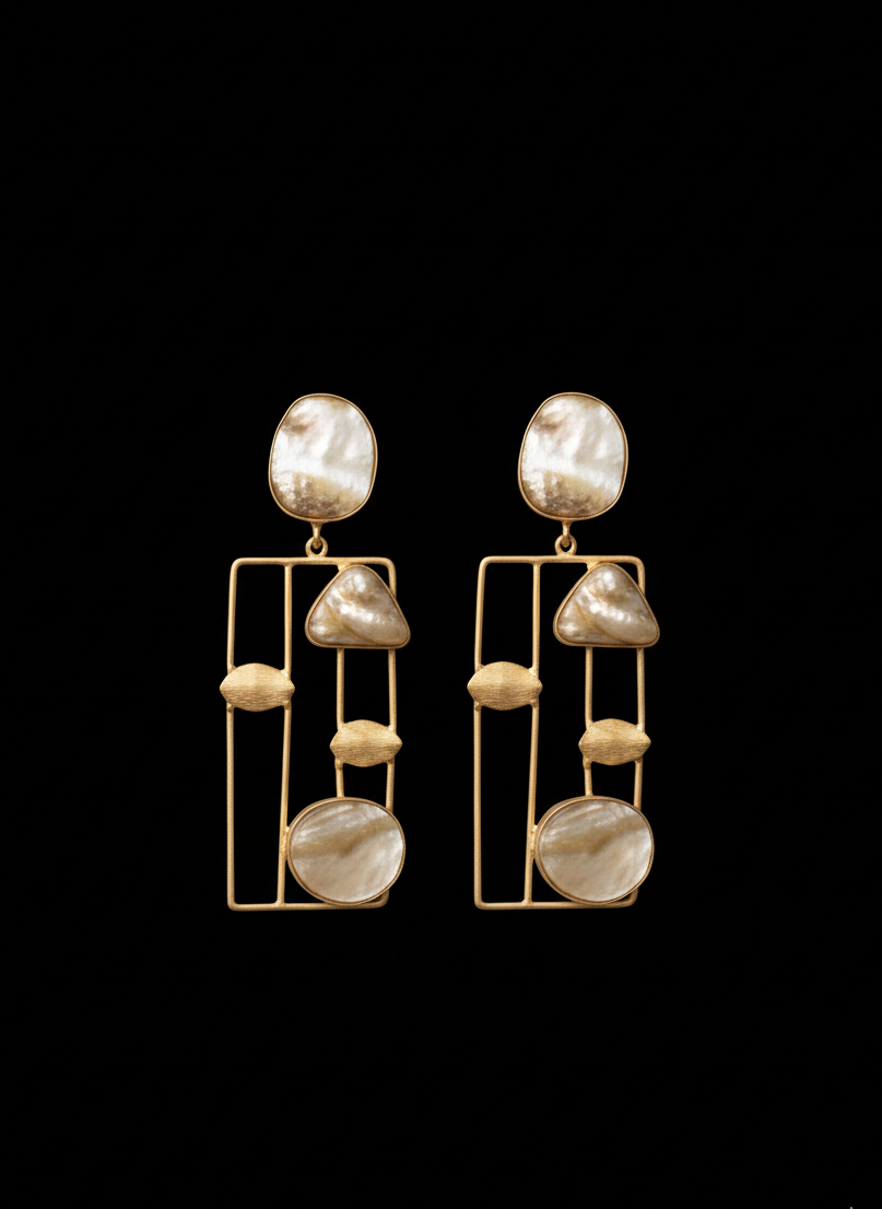 Prexela Ivory Geometry Gold-Plated Earrings | Modern Luxury Statement Jewellery for Women
