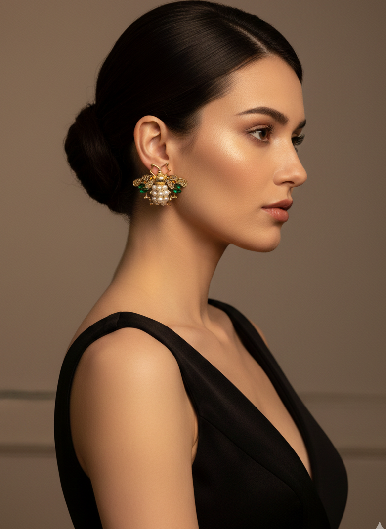 Queen Bee Pearl Earrings – Power, Prosperity & Poise in Gold