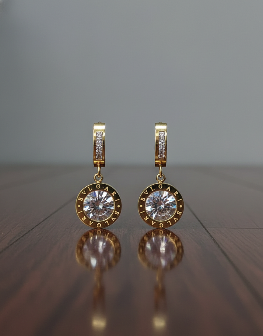 Prexela 'Round Crystal Drop' Huggie Earrings | 18k Gold-Tone Finish