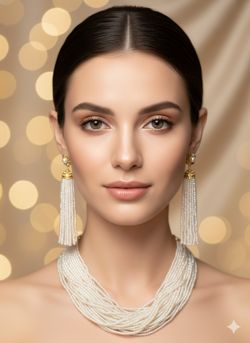 Prexela Maharani Ivory Cascade Pearl Necklace Set | Luxury Multi-Layer Traditional Jewellery for Women