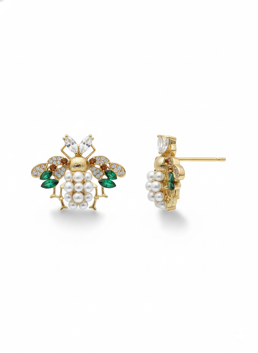 Queen Bee Pearl Earrings – Power, Prosperity & Poise in Gold