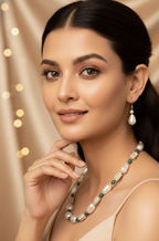 Prexela Royal Baroque Pearl & Emerald Crystal Necklace Set | Luxury Gold-Plated Traditional Jewellery for Women