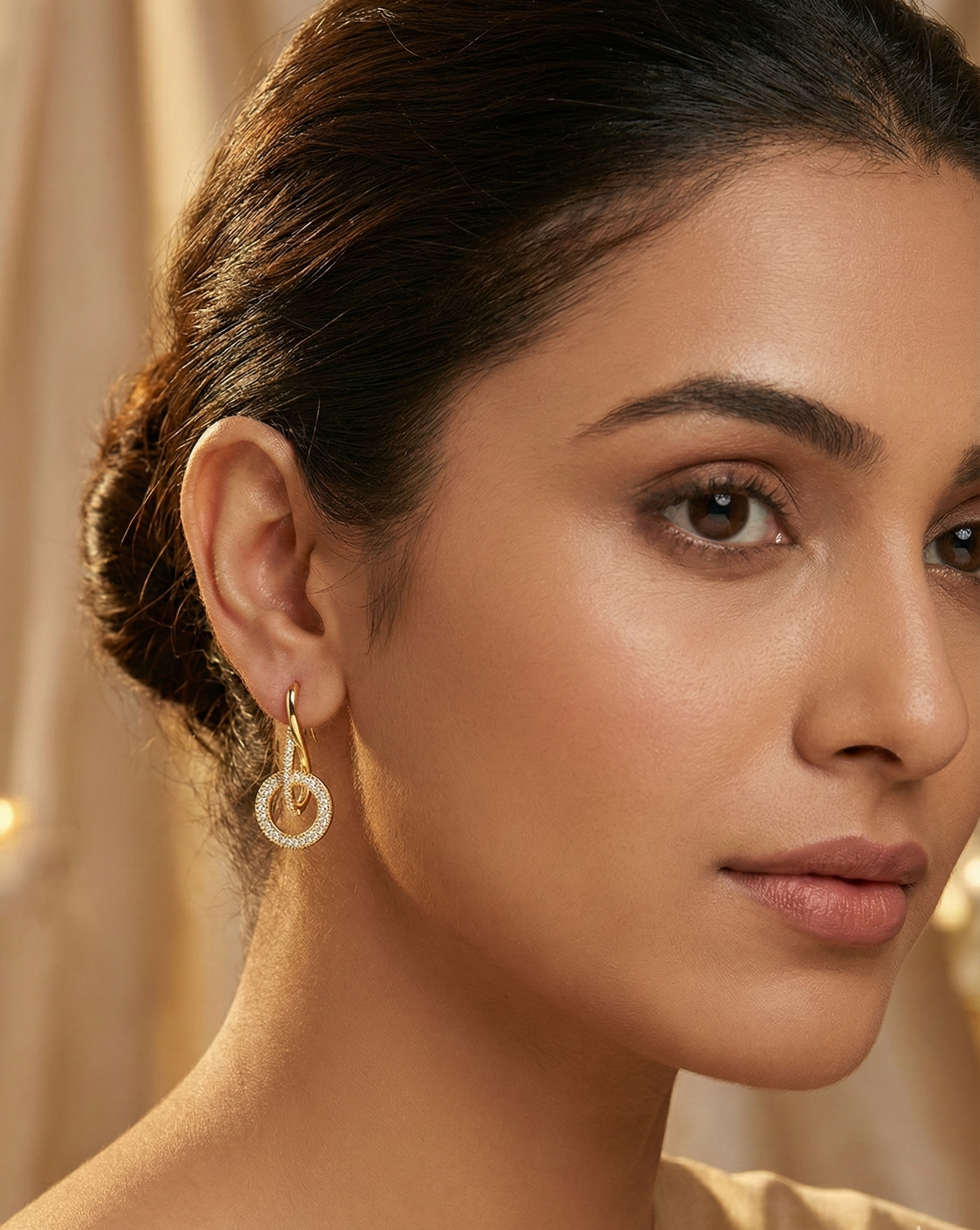 Interlinked Circle Crystal Earrings – Gold-Tone Finish