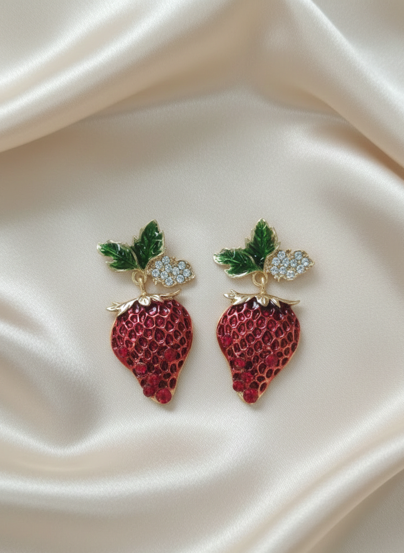 Scarlet Strawberry Earrings – A Taste of Romance in Gold