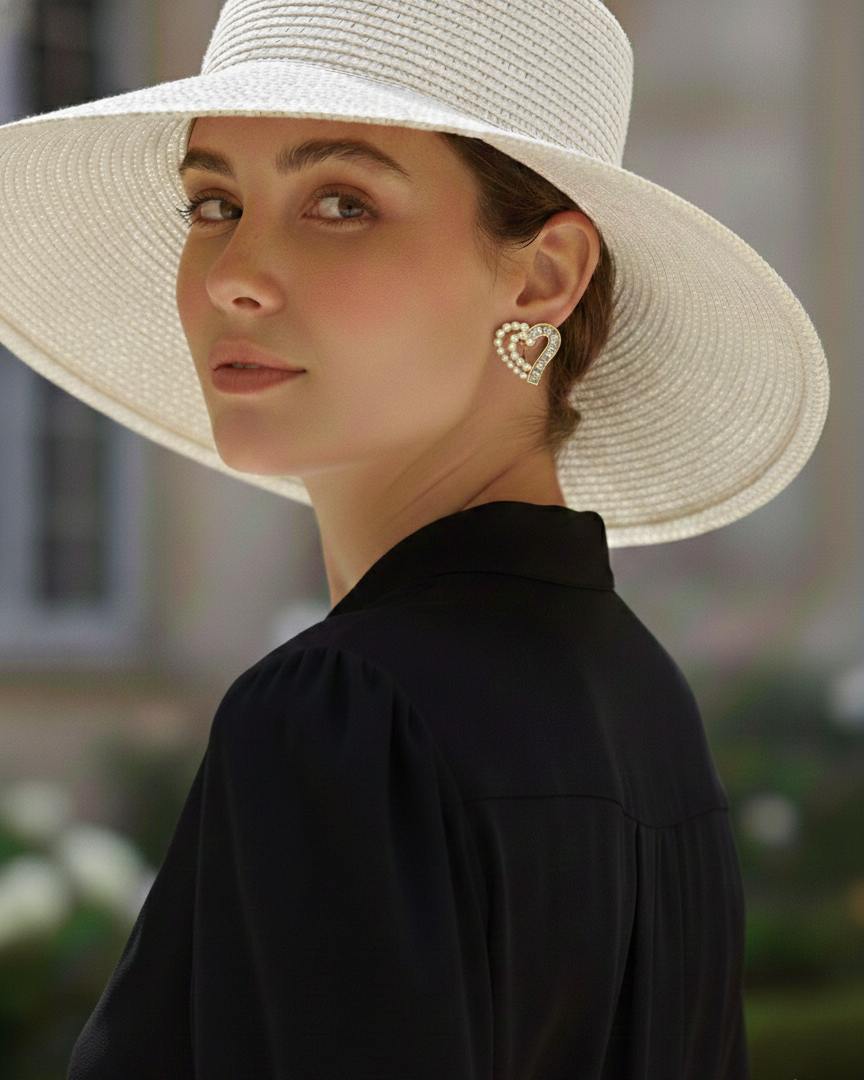 Pearl Heart Outline Earrings | Gold-Tone Finish