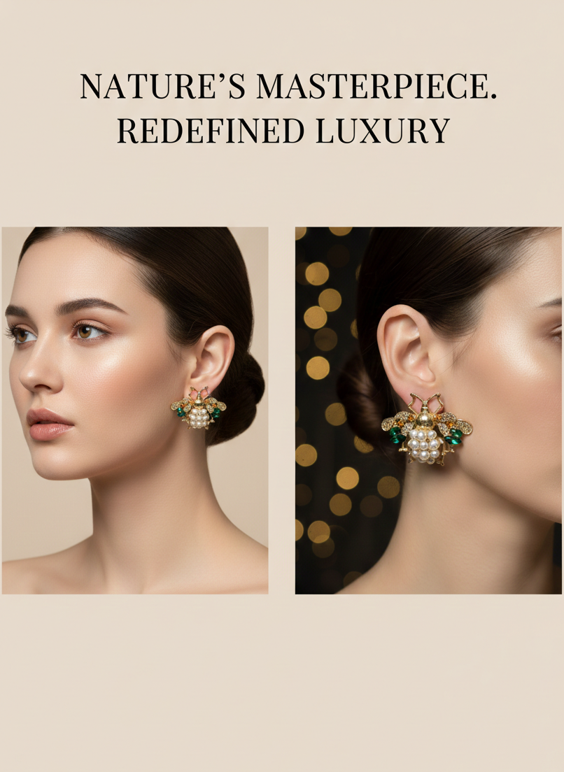 Queen Bee Pearl Earrings – Power, Prosperity & Poise in Gold