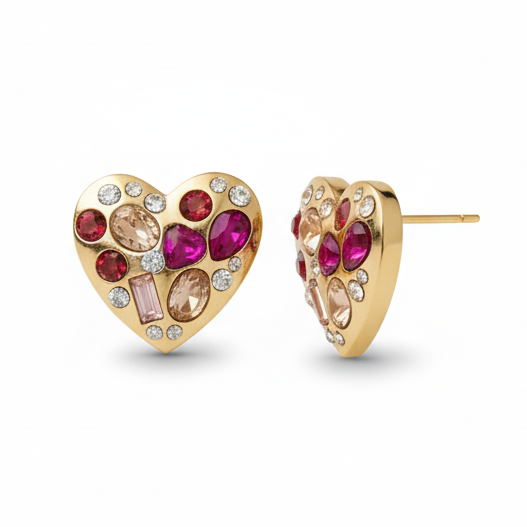 Heart of Fire Stud Earrings – Passion Set in Gold
