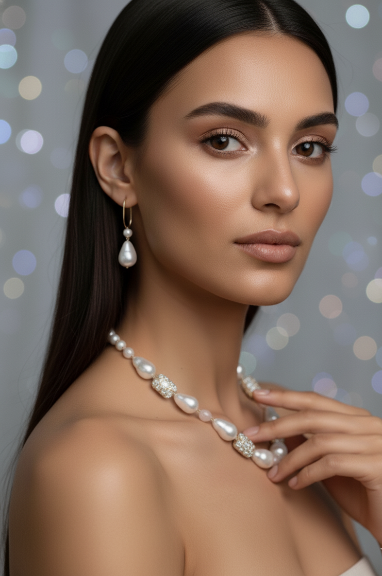 Prexela Luxe Pearl & Crystal Choker Necklace Set | Elegant Bridal & Party Wear Jewellery for Women
