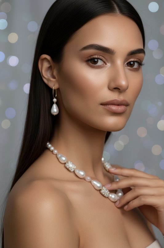 Prexela Luxe Pearl & Crystal Choker Necklace Set | Elegant Bridal & Party Wear Jewellery for Women