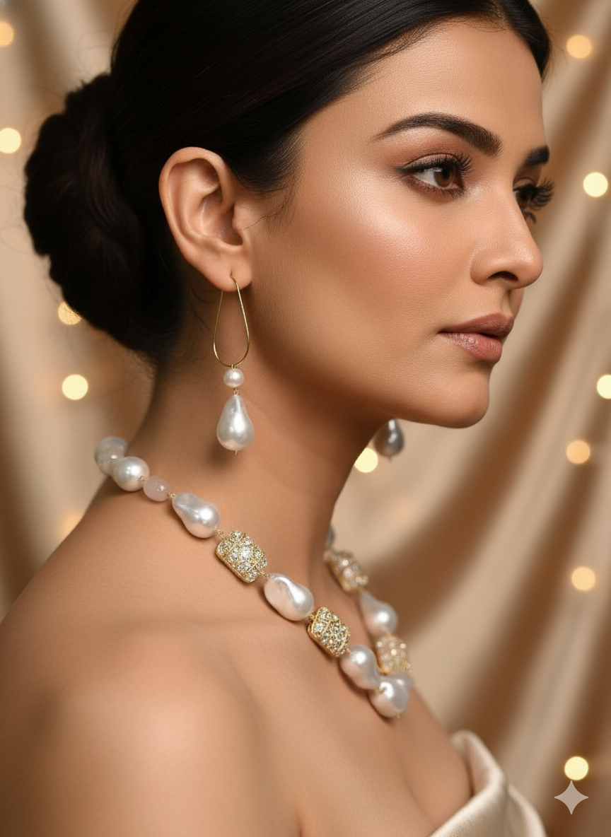 Prexela Luxe Pearl & Crystal Choker Necklace Set | Elegant Bridal & Party Wear Jewellery for Women
