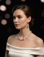 Prexela Royal Radiance Pearl & Ruby Crystal Necklace Set | Luxury Gold-Plated Jewellery for Women