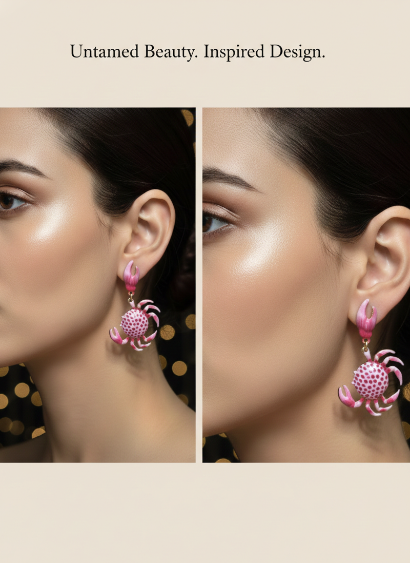 Pink Crab Drop Earrings | Playful Statement Jewellery