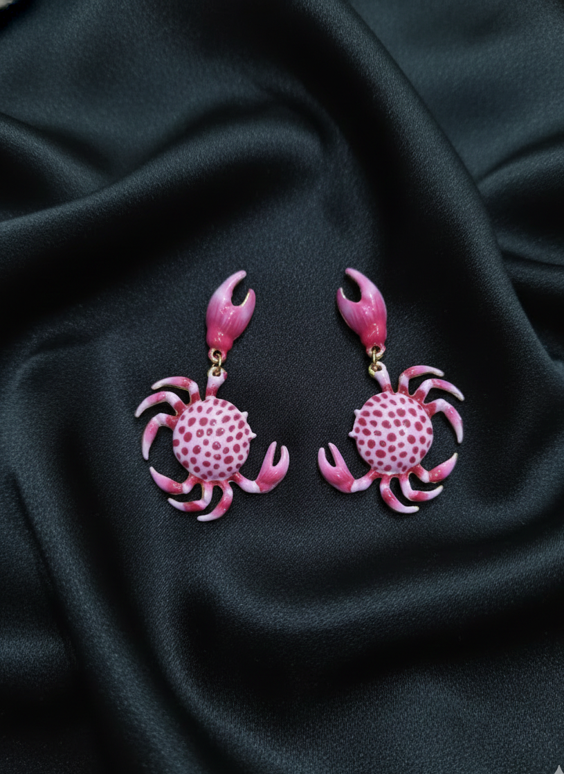 Pink Crab Drop Earrings | Playful Statement Jewellery