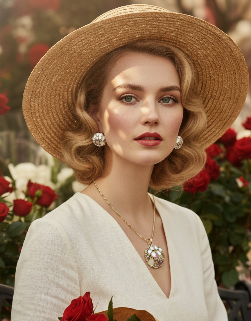 Floral Crystal Pendant Set – Gold-Tone Finish