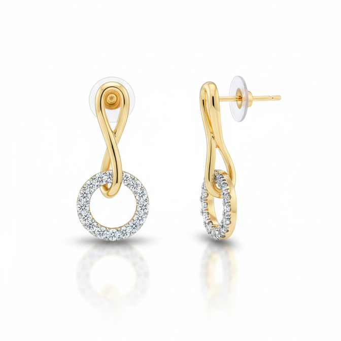 Interlinked Circle Crystal Earrings – Gold-Tone Finish