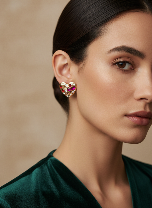 Heart of Fire Stud Earrings – Passion Set in Gold