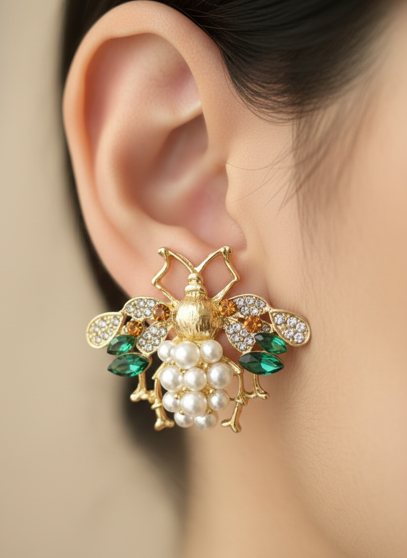 Queen Bee Pearl Earrings – Power, Prosperity & Poise in Gold