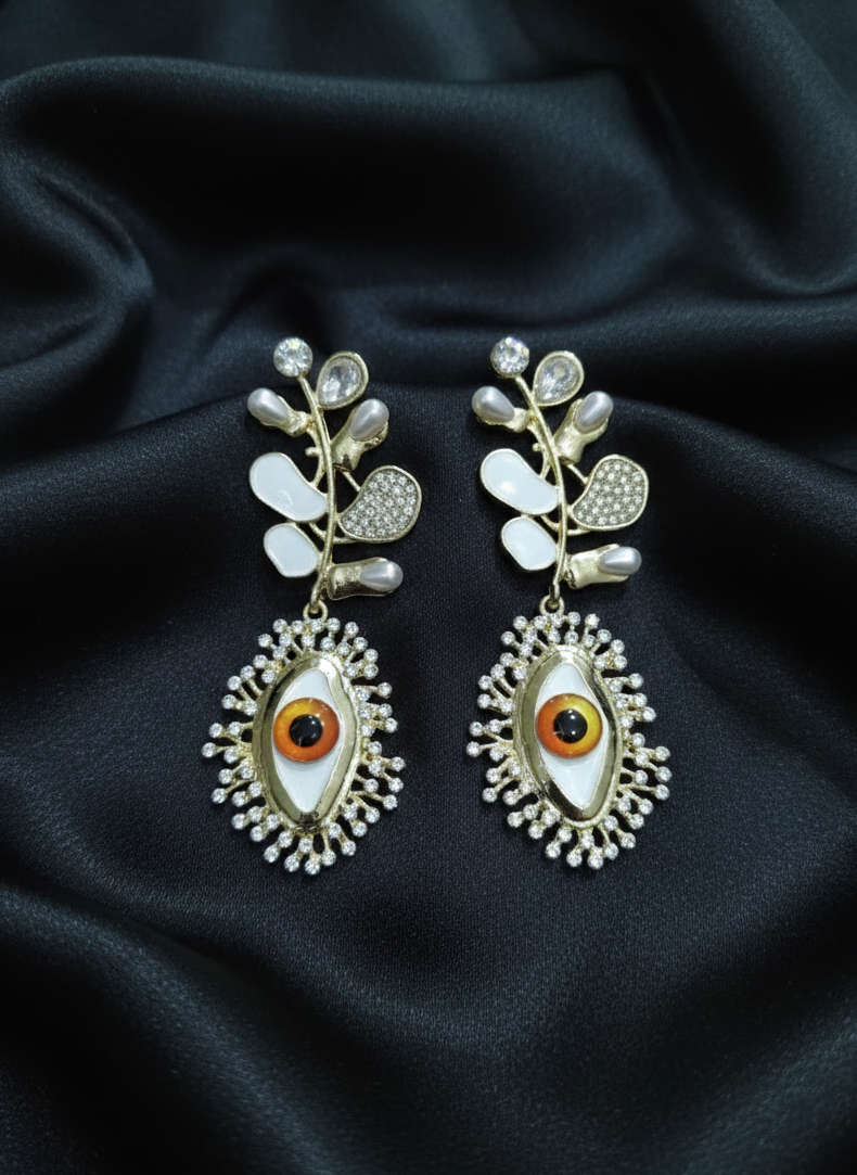 Evil Eye Leaf Drop Earrings | Protective Luxury Statement Jewellery
