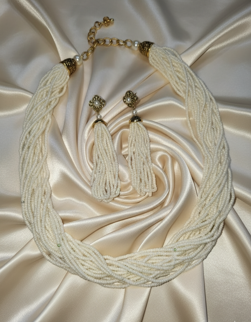 Prexela Maharani Ivory Cascade Pearl Necklace Set | Luxury Multi-Layer Traditional Jewellery for Women