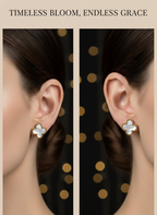 Ivory Clover Stud Earrings – Gold-Tone Finish