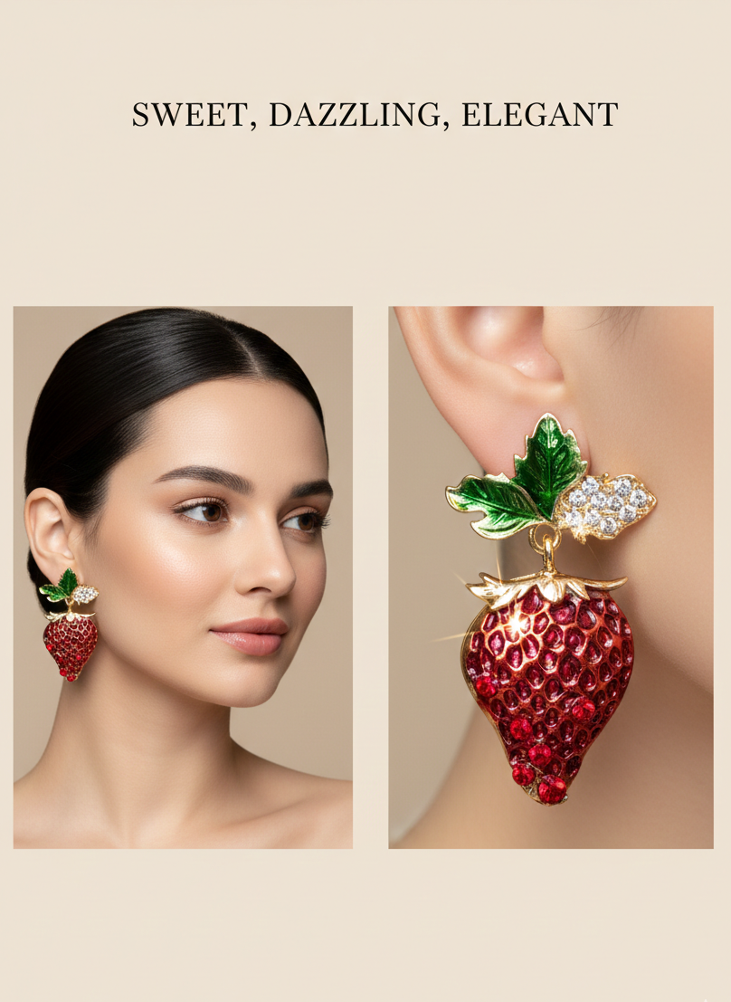 Scarlet Strawberry Earrings – A Taste of Romance in Gold
