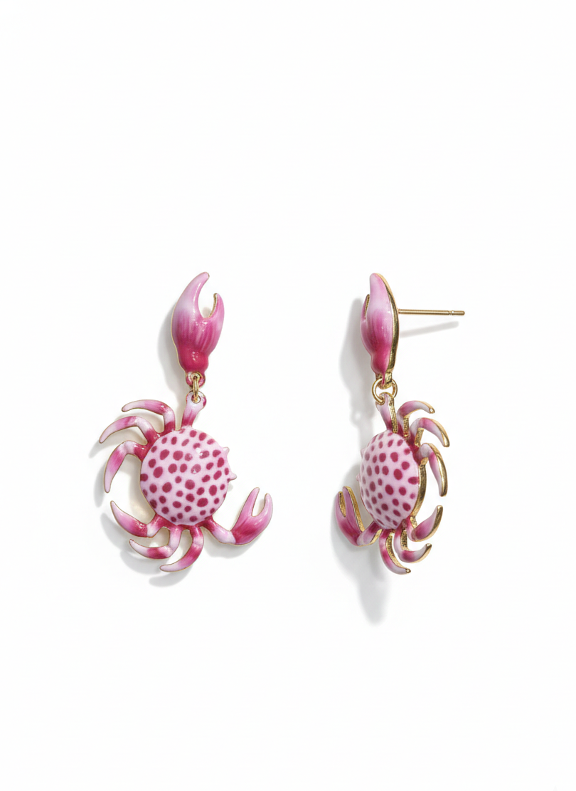 Pink Crab Drop Earrings | Playful Statement Jewellery