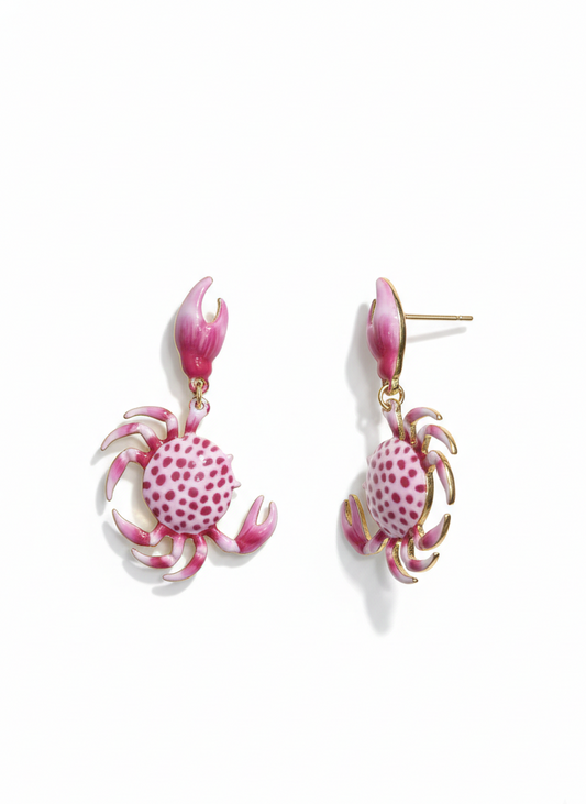 Pink Crab Drop Earrings | Playful Statement Jewellery