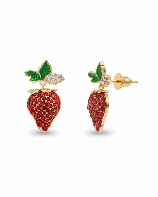 Scarlet Strawberry Earrings – A Taste of Romance in Gold