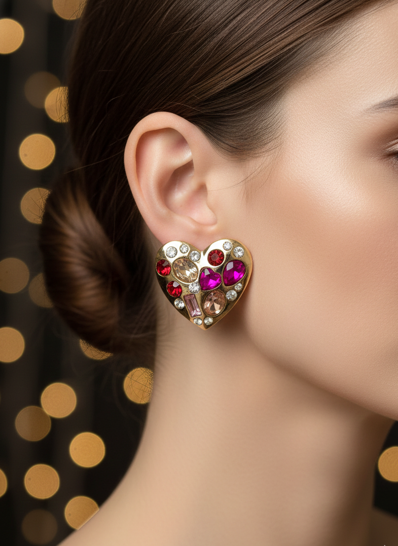 Heart of Fire Stud Earrings – Passion Set in Gold