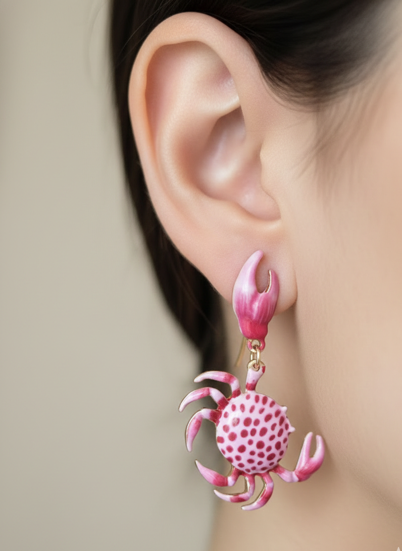 Pink Crab Drop Earrings | Playful Statement Jewellery