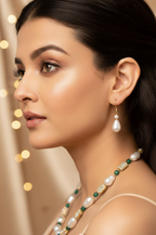 Prexela Royal Baroque Pearl & Emerald Crystal Necklace Set | Luxury Gold-Plated Traditional Jewellery for Women