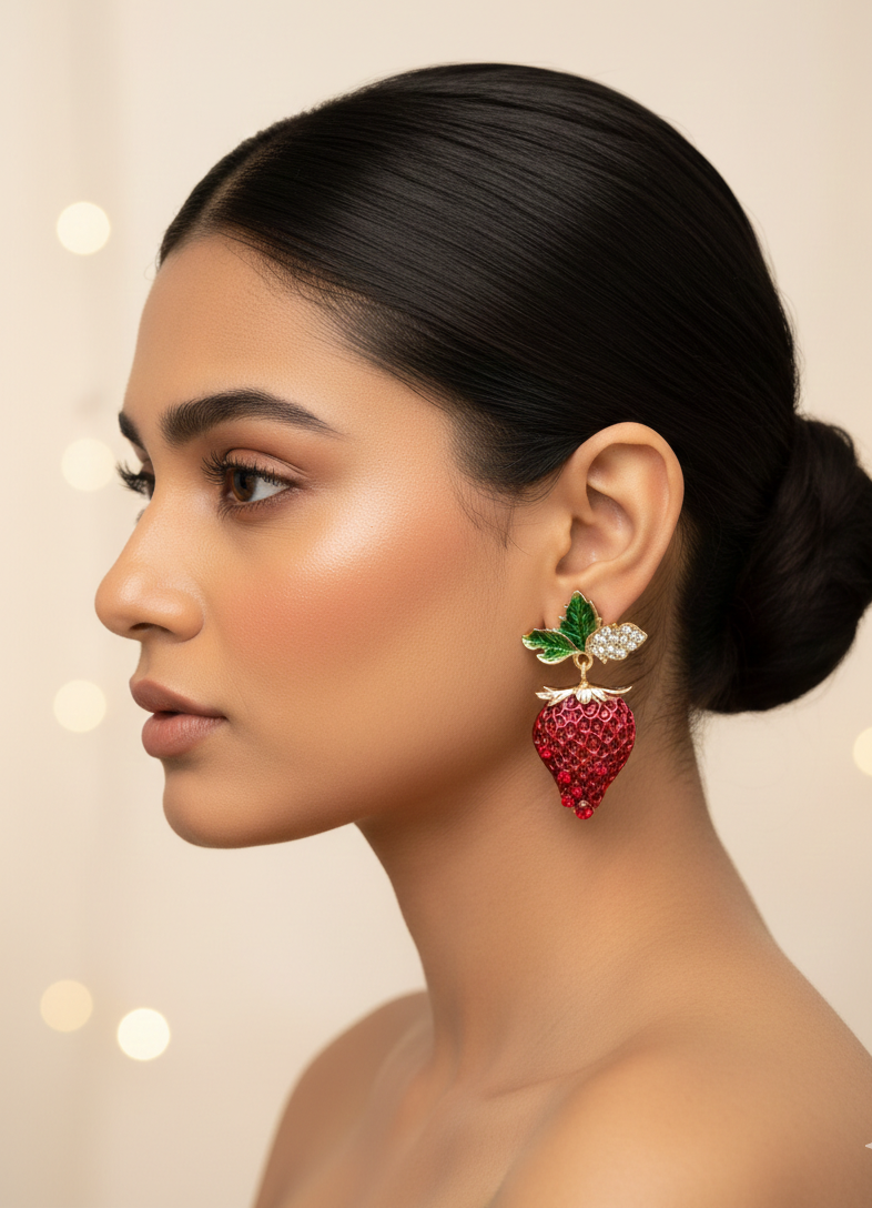 Scarlet Strawberry Earrings – A Taste of Romance in Gold