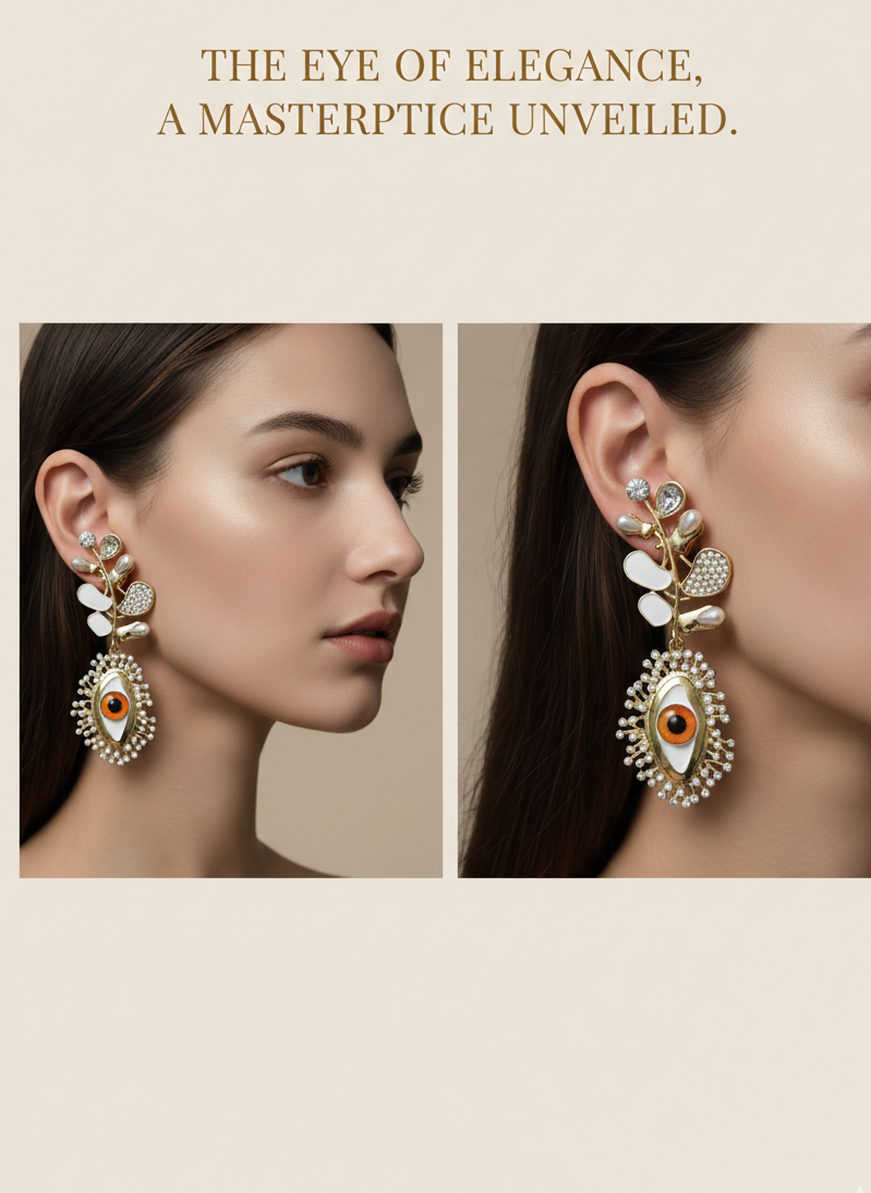 Evil Eye Leaf Drop Earrings | Protective Luxury Statement Jewellery