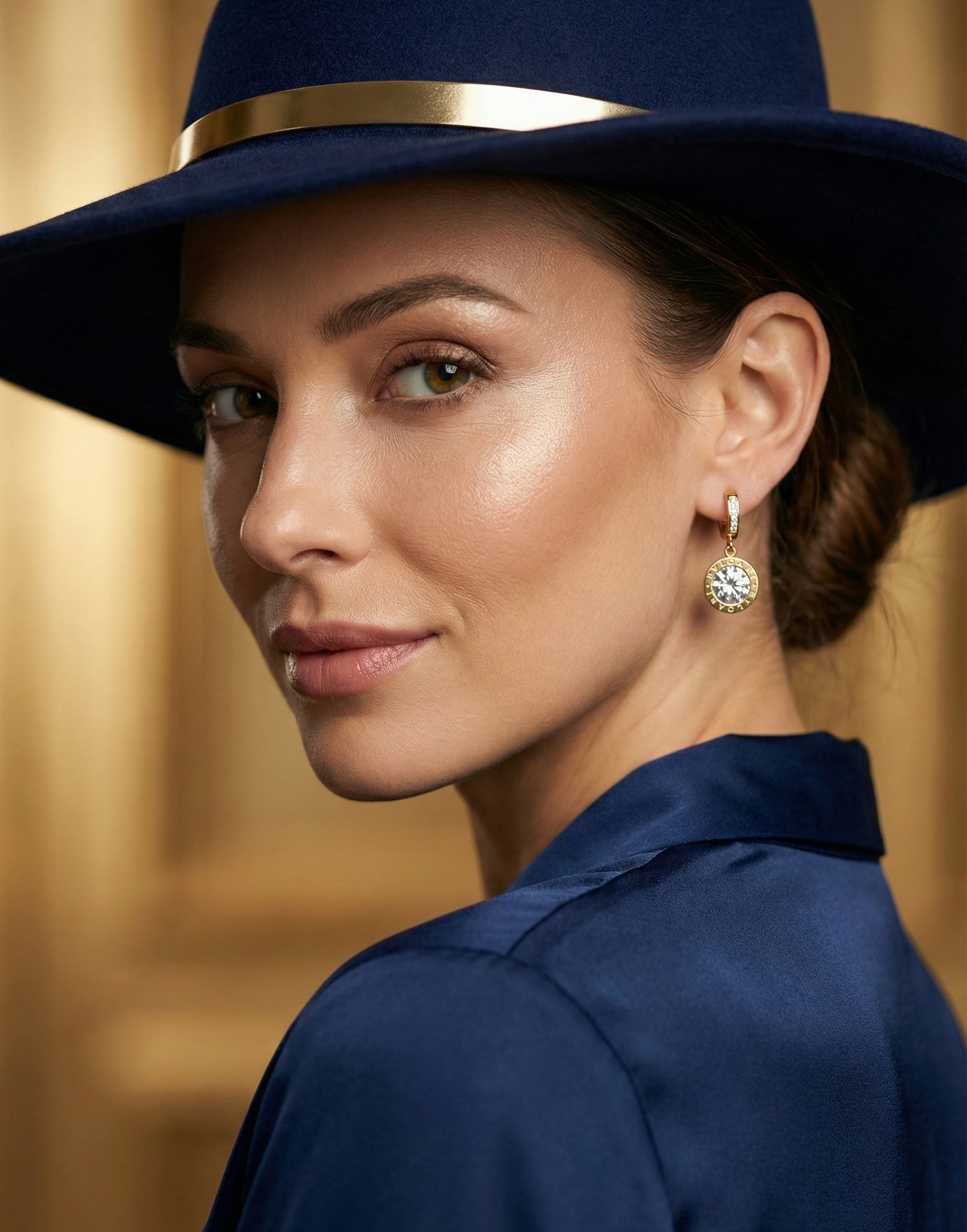 Prexela 'Round Crystal Drop' Huggie Earrings | 18k Gold-Tone Finish