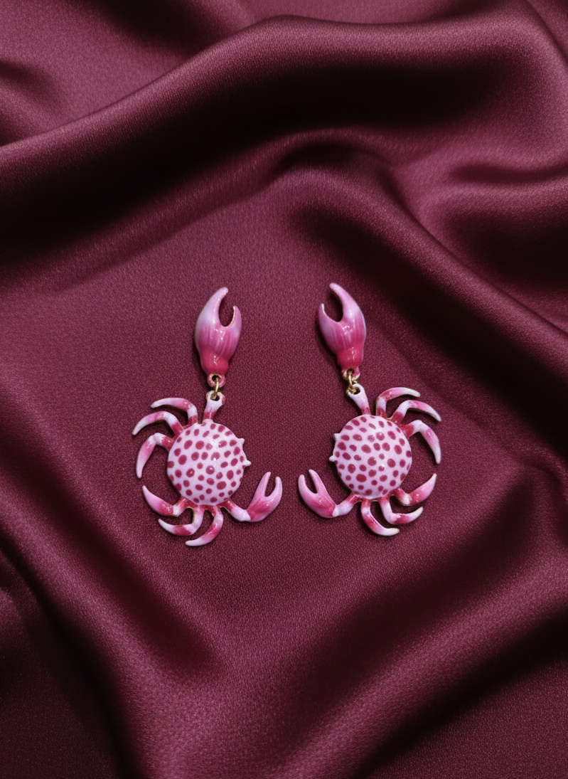 Pink Crab Drop Earrings | Playful Statement Jewellery