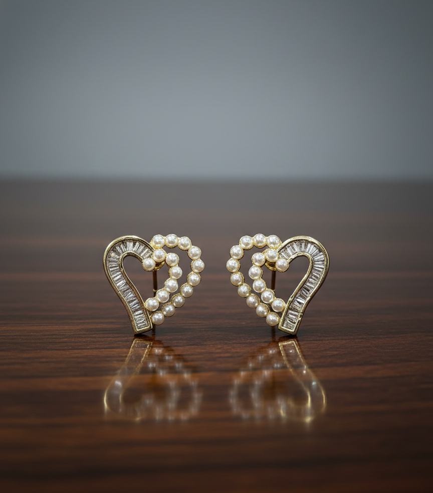 Pearl Heart Outline Earrings | Gold-Tone Finish